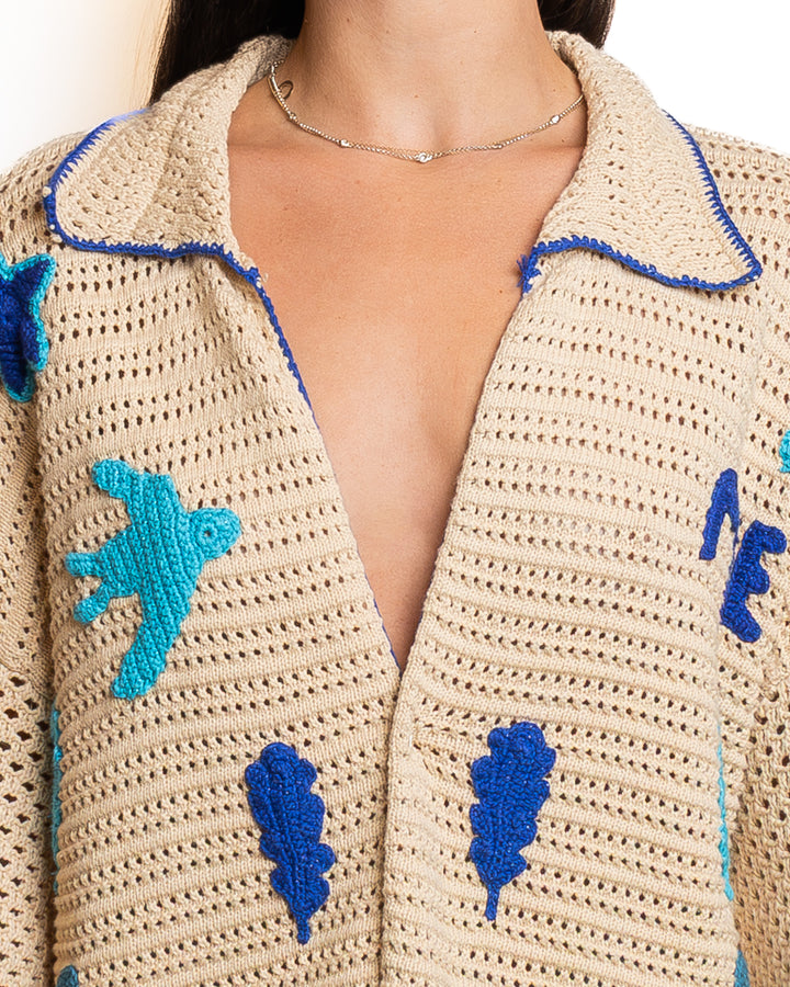 Cotton Jacket in Crema &amp; Blue by Me 369 - MODA39