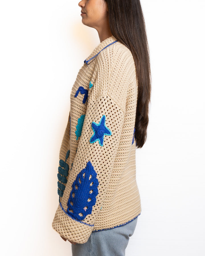 Cotton Jacket in Crema &amp; Blue by Me 369 - view 4