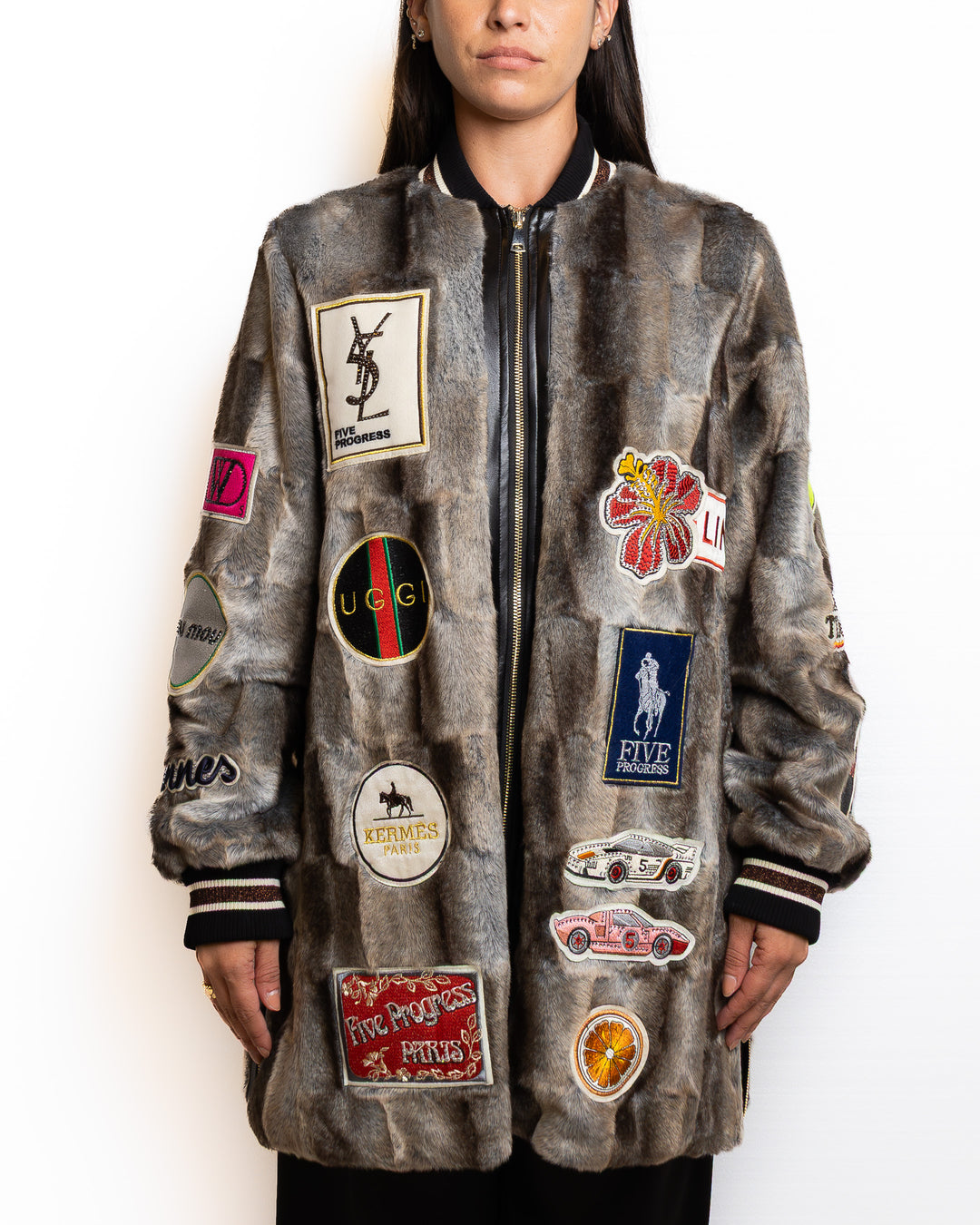Modacrilica-Blend Jacket in Multicolor With Patches by 5 Progress - view 5