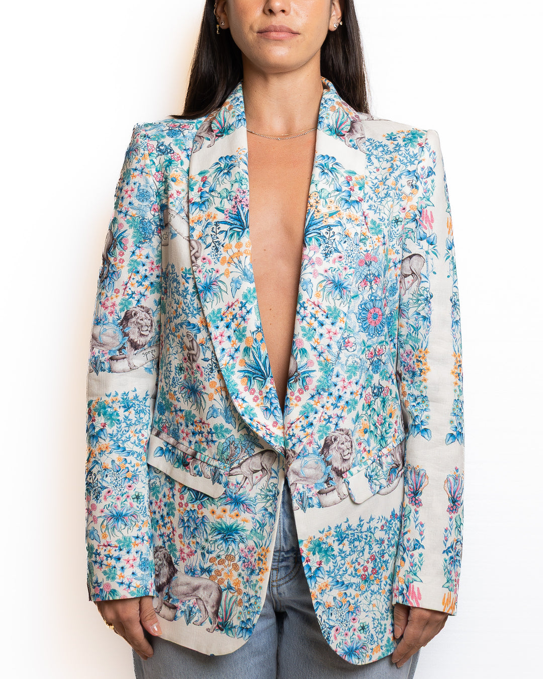 Linen-Blend Jacket in Print Light Blue &amp; White by 5 Progress - view 4