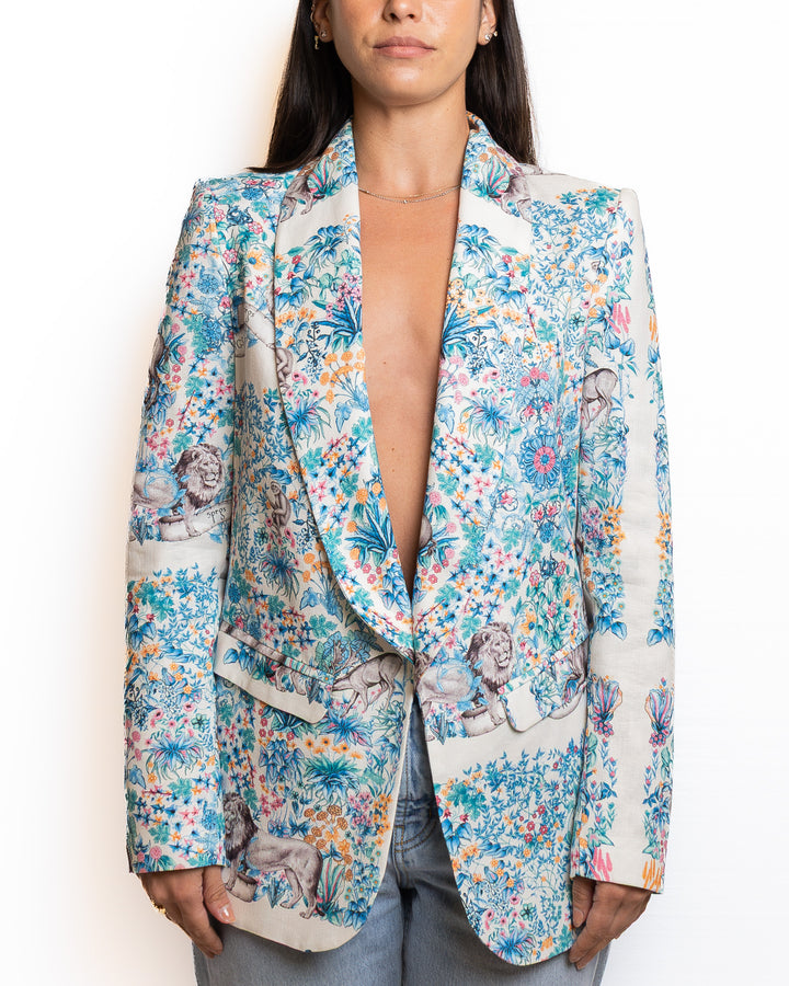 Linen-Blend Jacket in Print Light Blue &amp; White by 5 Progress - view 4