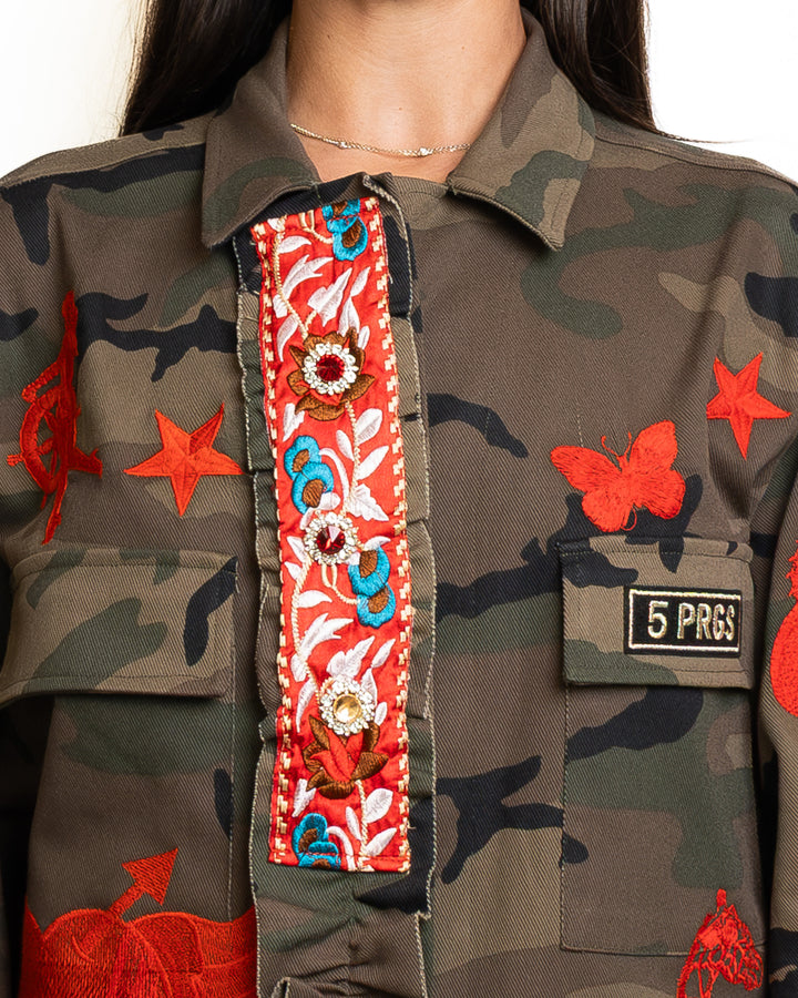 Cotton Jacket in Militare &amp; Rosso by 5 Progress - MODA39