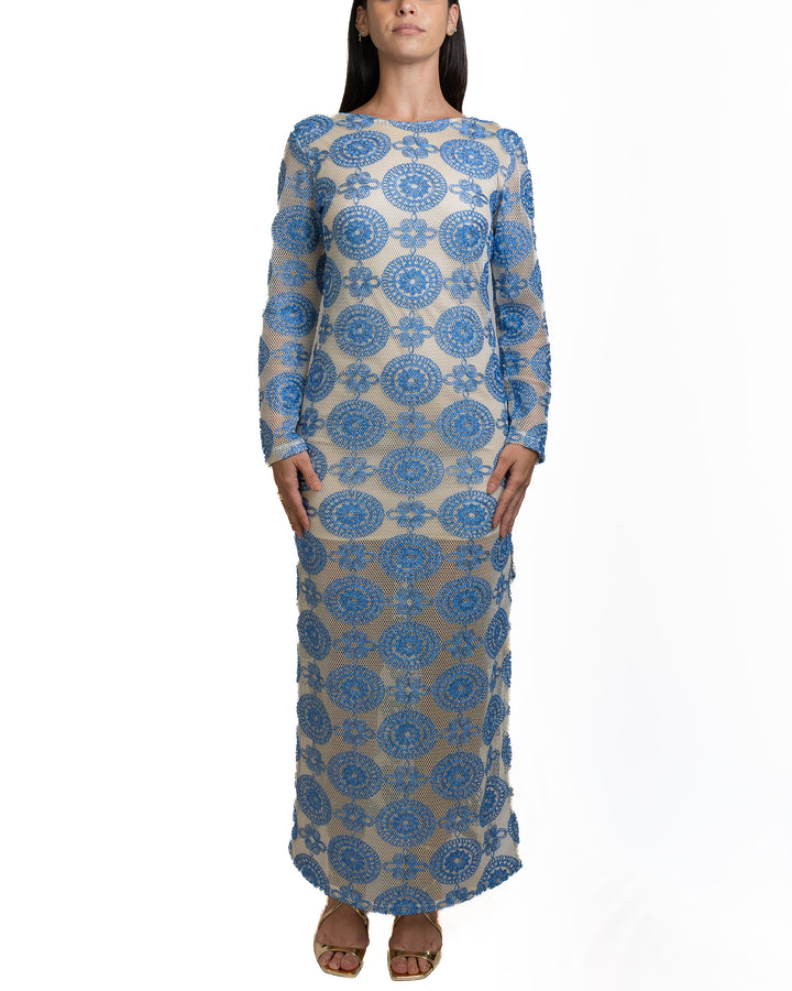 Polyamide-Blend Dress in Bianco &amp; Blue by Seven Sins - view 4