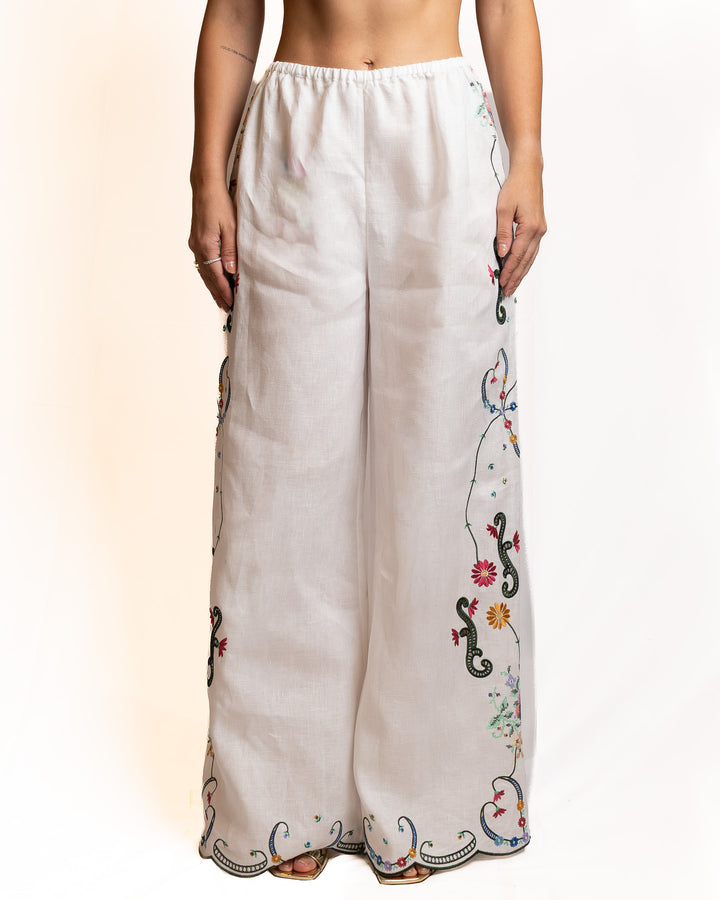 Linen Wide-Leg Pants in White by Me 369 - view 4