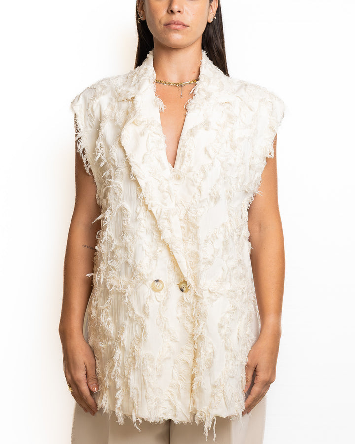 Cotton Vest in White by Souvenir Clubbing - view 5