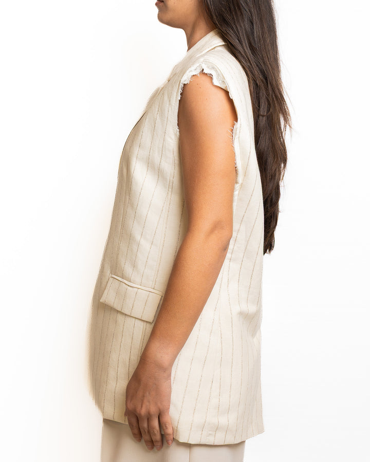 Linen-Blend Vest in Crema &amp; Oro by Souvenir Clubbing - view 3