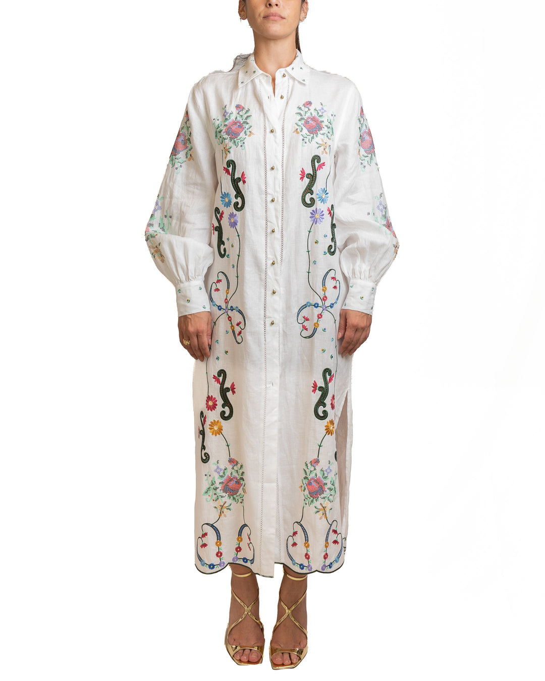 Linen Dress in White by Me 369 - MODA39
