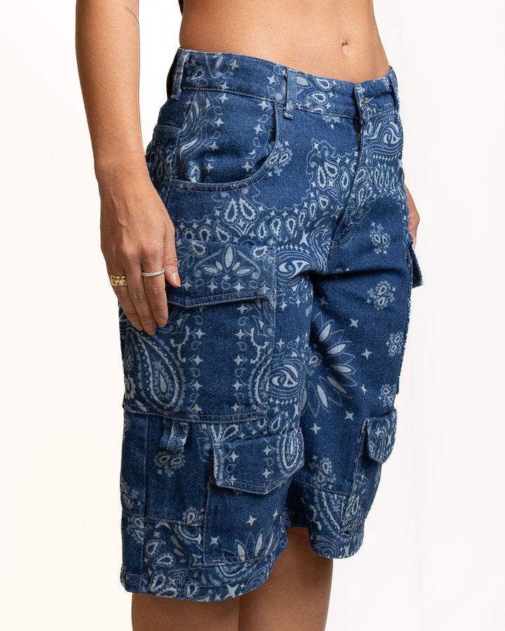 Cotton Bermuda Shorts in Blue Bandana by Don&