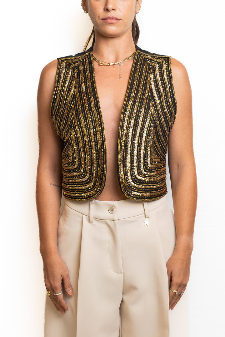 Cotton Vest in Gold by Souvenir Clubbing - view 5