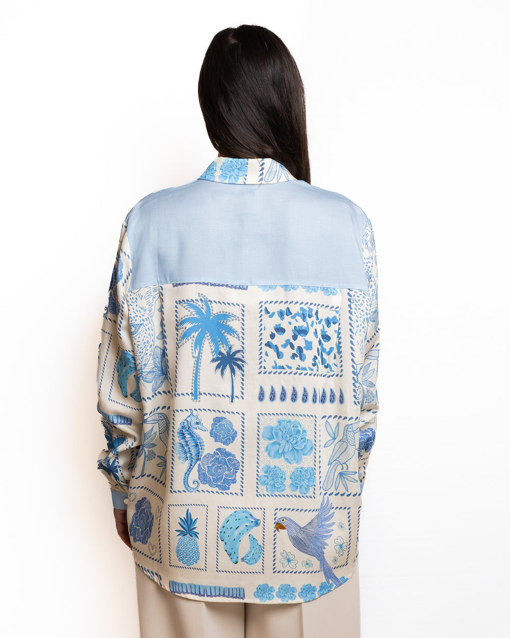Tencel-Blend Shirt in Light Blue & White by Wild - view 2
