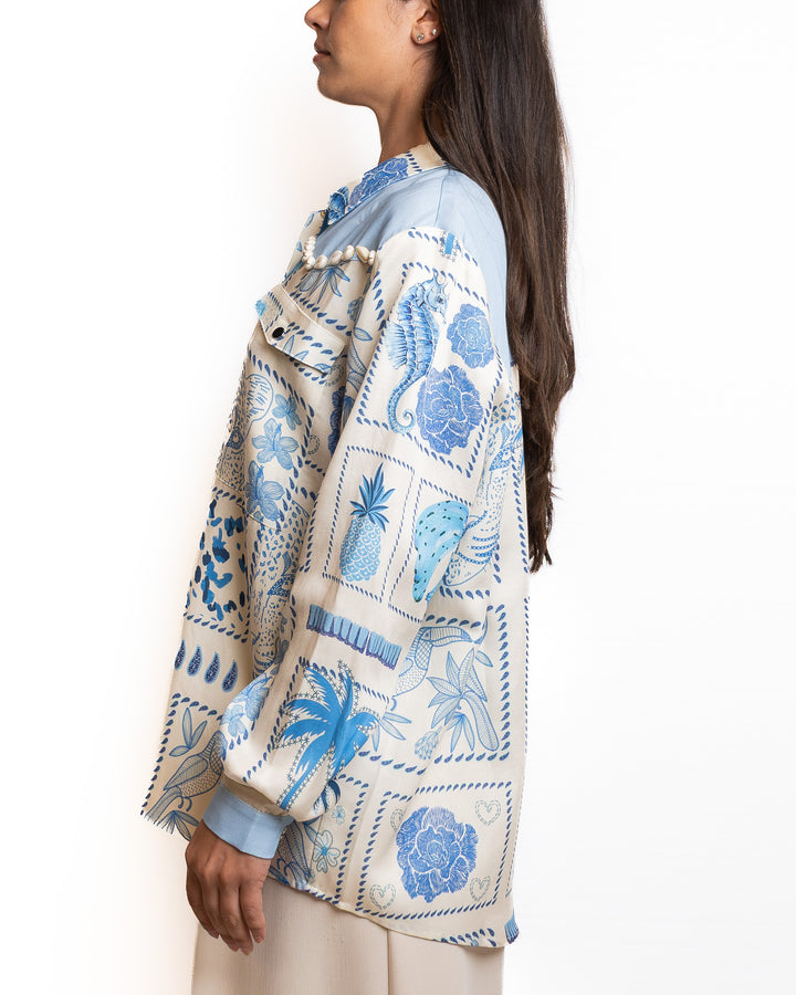 Tencel-Blend Shirt in Light Blue &amp; White by Wild - view 3