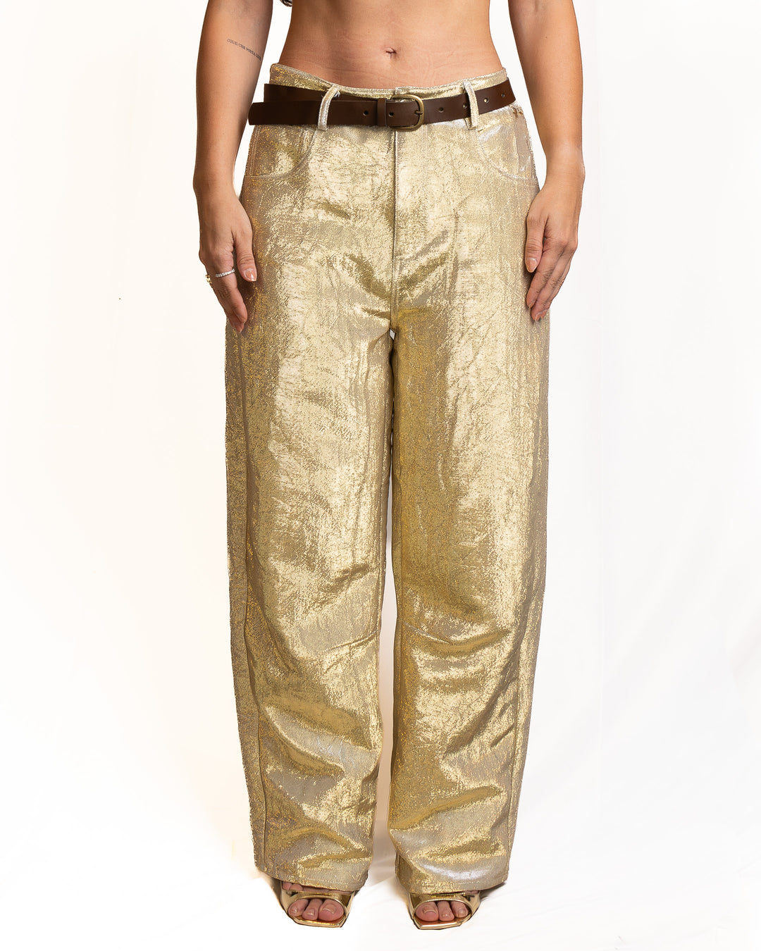 Polyamide-Blend Pants in Gold by Souvenir Clubbing - view 4