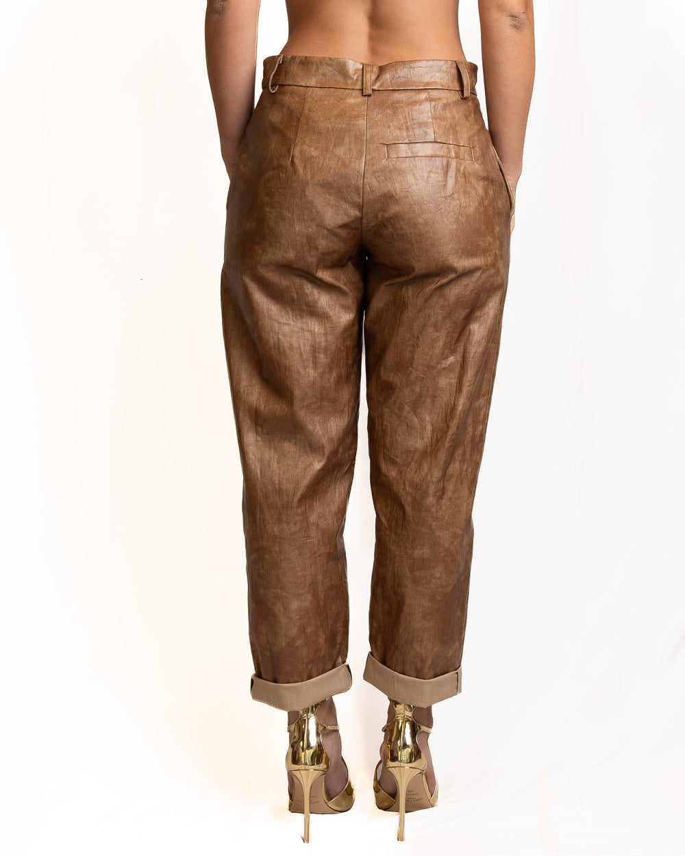 Linen-Blend Pants in Leather Brown by Souvenir Clubbing - view 2