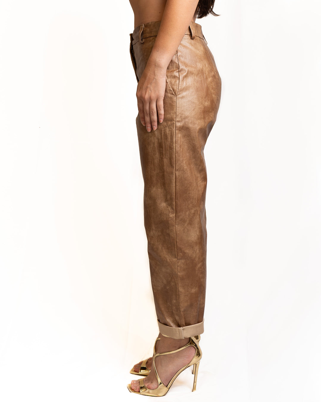 Linen-Blend Pants in Leather Brown by Souvenir Clubbing - view 3