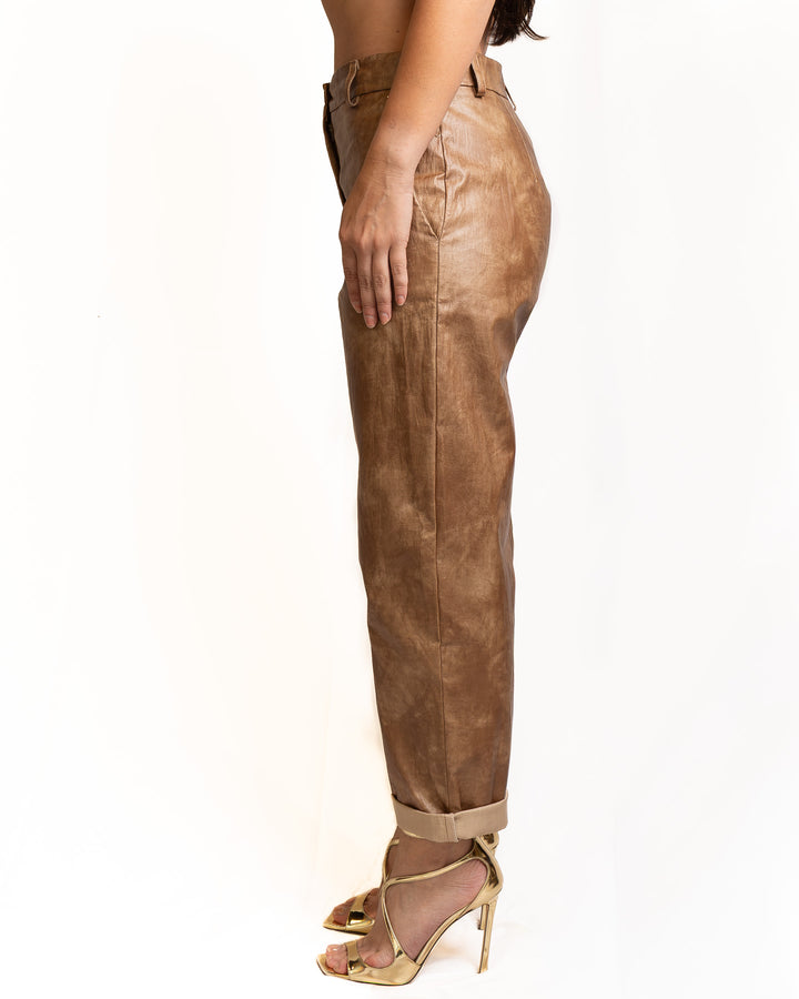 Linen-Blend Pants in Leather Brown by Souvenir Clubbing - view 3