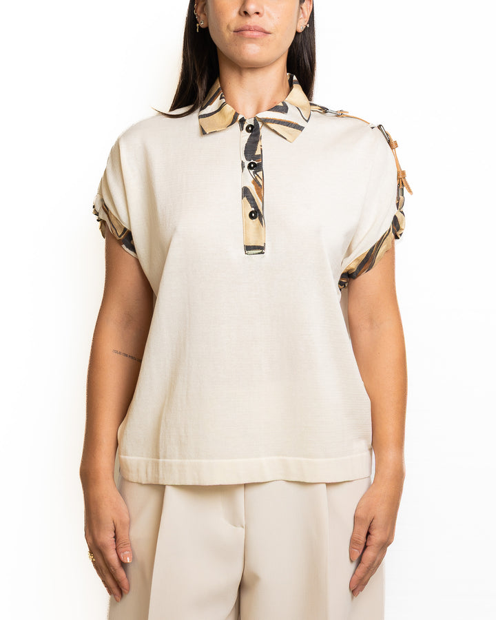 Cotton-Blend Shirt in Crema &amp; Oro by Tricot Chic - MODA39