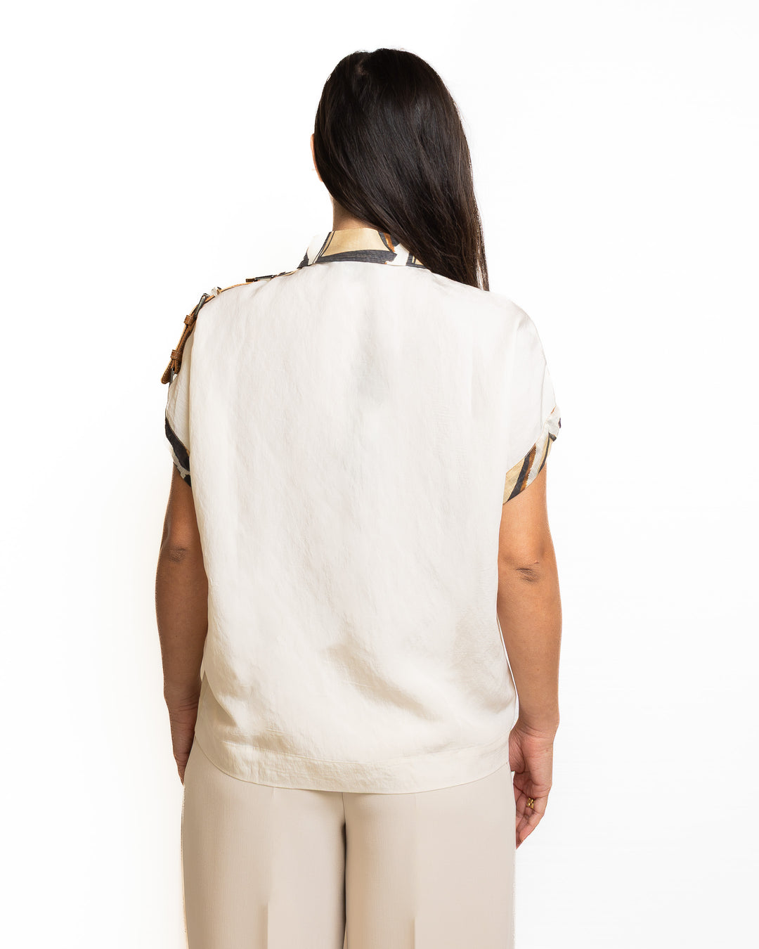 Cotton-Blend Shirt in Crema &amp; Oro by Tricot Chic - view 2