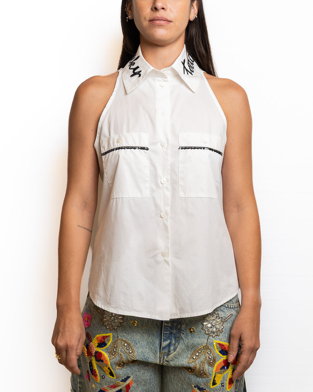 Cotton Shirt in White by Tricot Chic - view 2