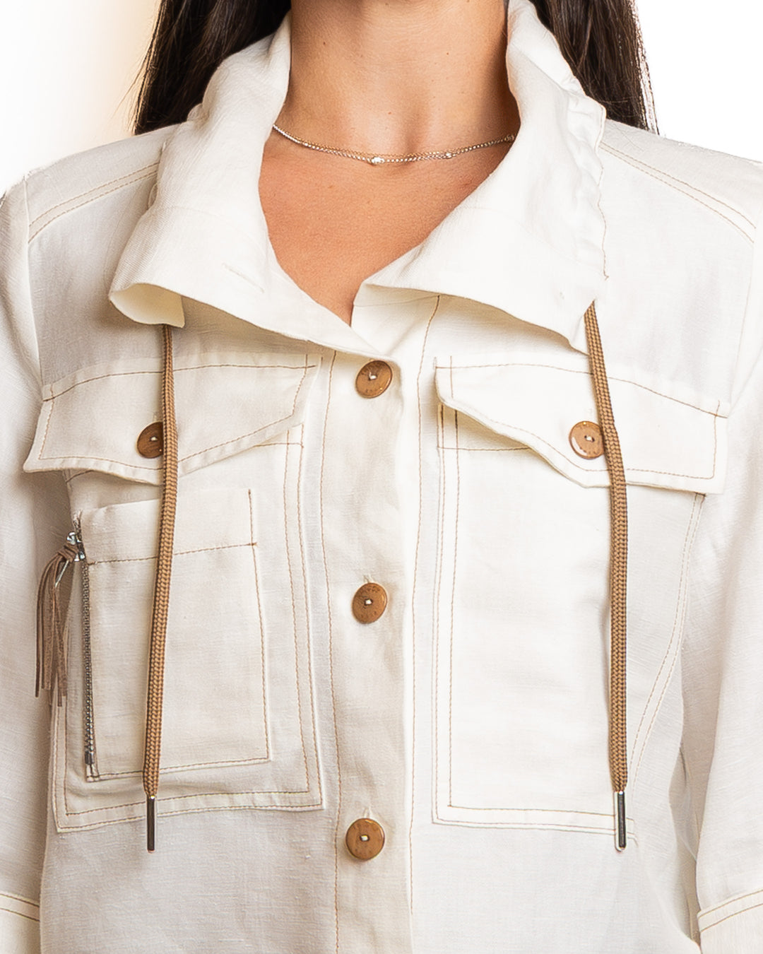 Linen-Blend Jacket in Crema & Oro by Tricot Chic - MODA39