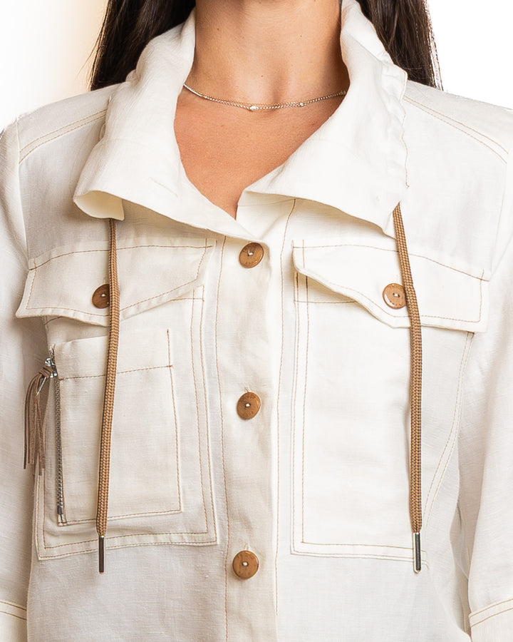 Linen-Blend Jacket in Crema &amp; Oro by Tricot Chic - MODA39