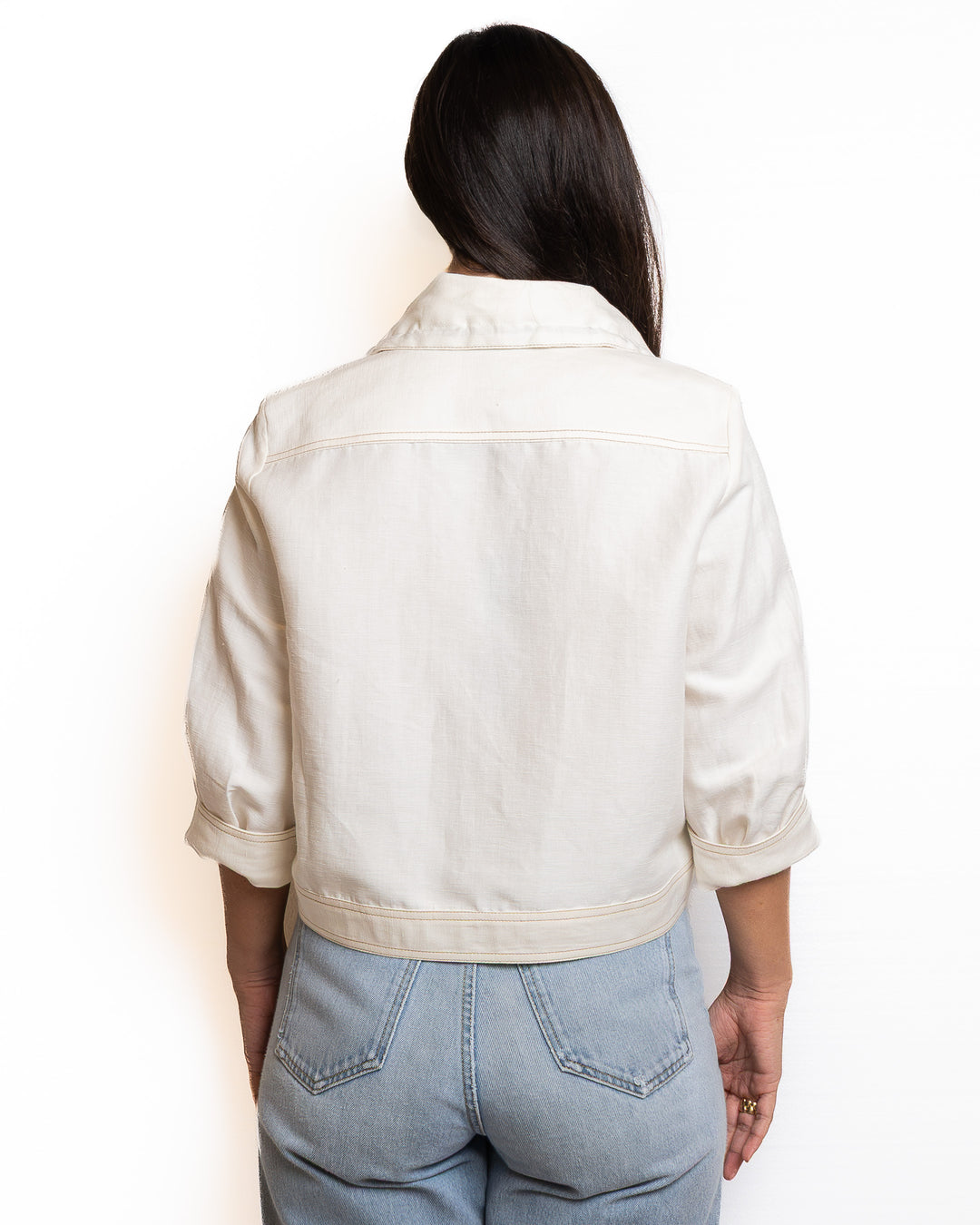 Linen-Blend Jacket in Crema &amp; Oro by Tricot Chic - view 4