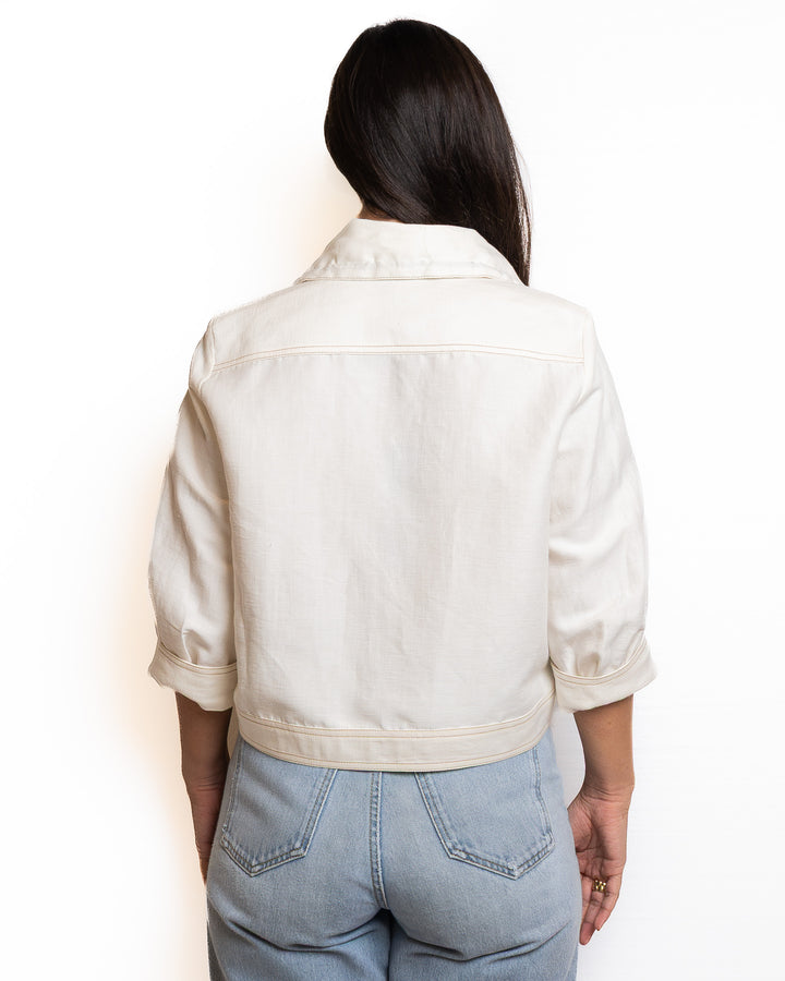 Linen-Blend Jacket in Crema &amp; Oro by Tricot Chic - view 4