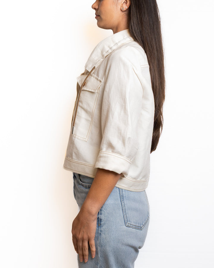 Linen-Blend Jacket in Crema &amp; Oro by Tricot Chic - view 5