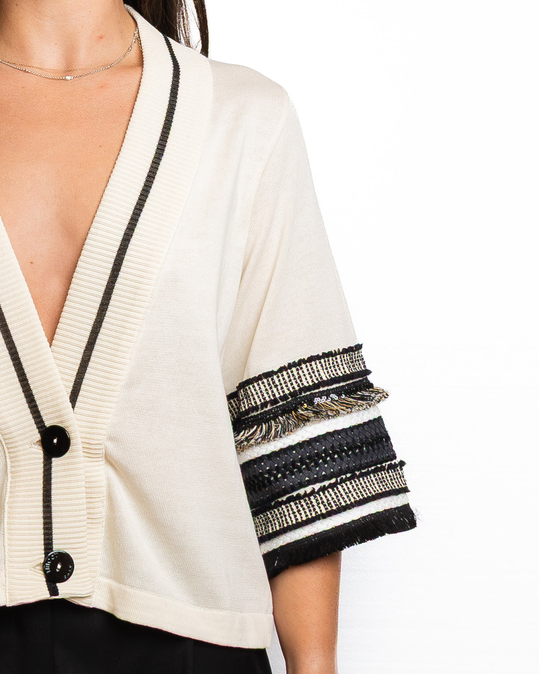 Cotton Blazer in Sabbia & Nero by Tricot Chic - MODA39