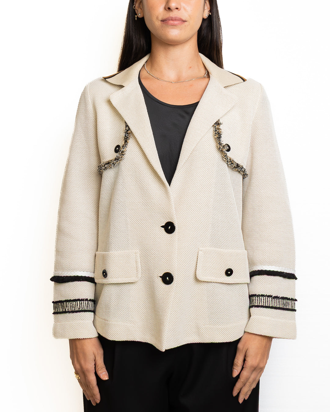 Cotton Blazer in Sabbia &amp; Nero by Tricot Chic - view 5