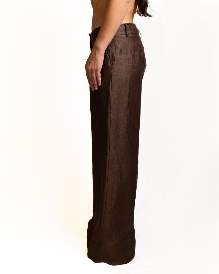 Linen-Blend Pants in Brown by Souvenir Clubbing - view 3