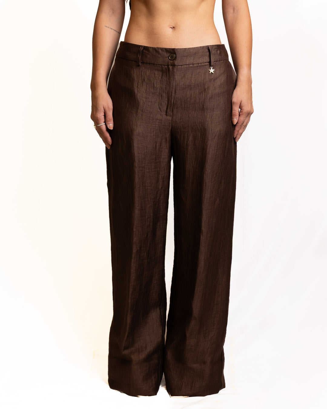 Linen-Blend Pants in Brown by Souvenir Clubbing - view 4