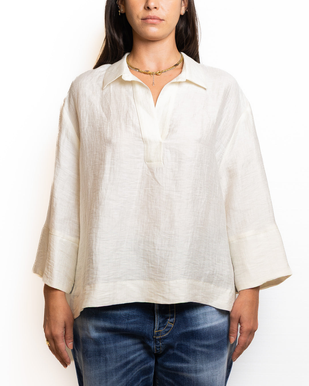 Linen-Blend Shirt in Cream by Souvenir Clubbing - MODA39